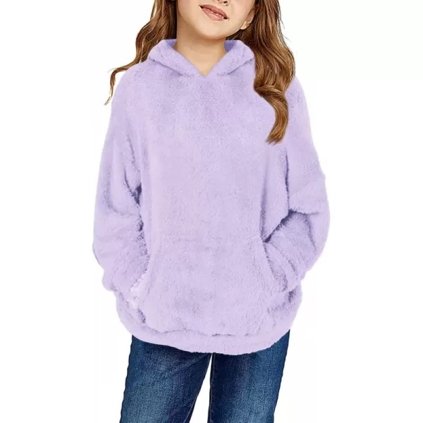 Haloumoning Girls Fuzzy Fleece Pullover Hoodies Sweatshirt Casual Loose Outwear Coat with Pockets 4-15 Years