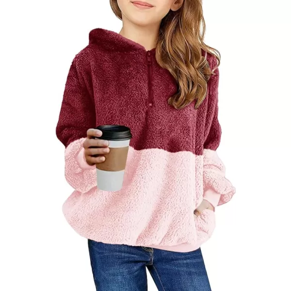 Haloumoning Girls Fuzzy Fleece Pullover Hoodies Sweatshirt Casual Loose Outwear Coat with Pockets 4-15 Years