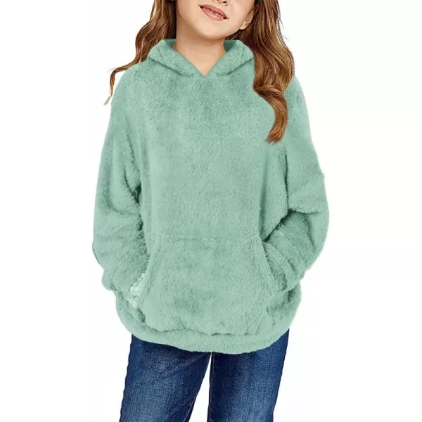 Haloumoning Girls Fuzzy Fleece Pullover Hoodies Sweatshirt Casual Loose Outwear Coat with Pockets 4-15 Years