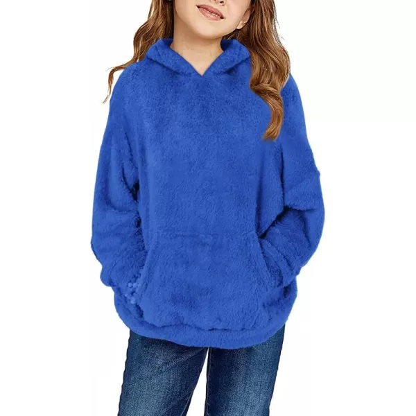 Haloumoning Girls Fuzzy Fleece Pullover Hoodies Sweatshirt Casual Loose Outwear Coat with Pockets 4-15 Years