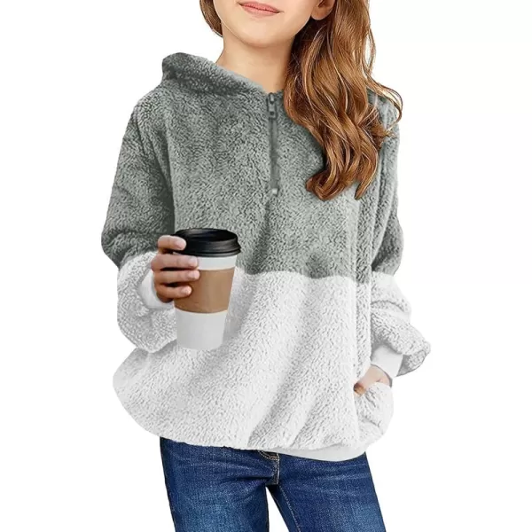 Haloumoning Girls Fuzzy Fleece Pullover Hoodies Sweatshirt Casual Loose Outwear Coat with Pockets 4-15 Years
