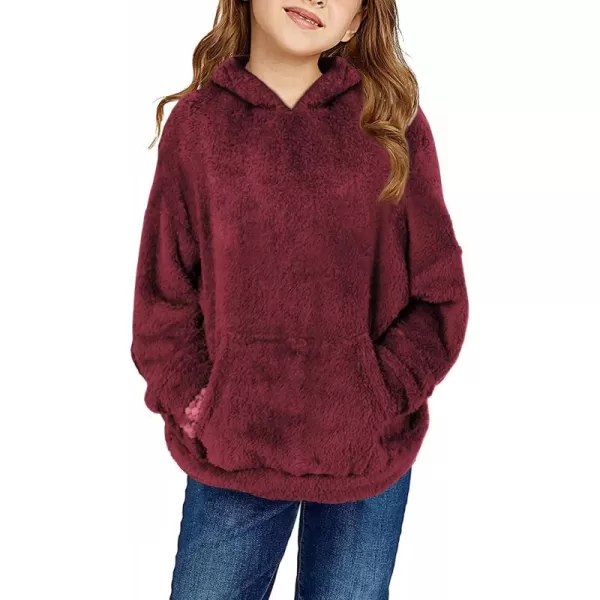 Haloumoning Girls Fuzzy Fleece Pullover Hoodies Sweatshirt Casual Loose Outwear Coat with Pockets 4-15 Years