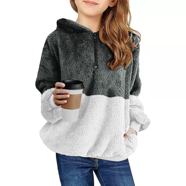 Haloumoning Girls Fuzzy Fleece Pullover Hoodies Sweatshirt Casual Loose Outwear Coat with Pockets 4-15 Years