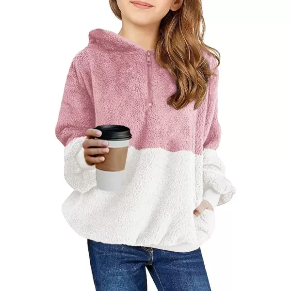 Haloumoning Girls Fuzzy Fleece Pullover Hoodies Sweatshirt Casual Loose Outwear Coat with Pockets 4-15 Years