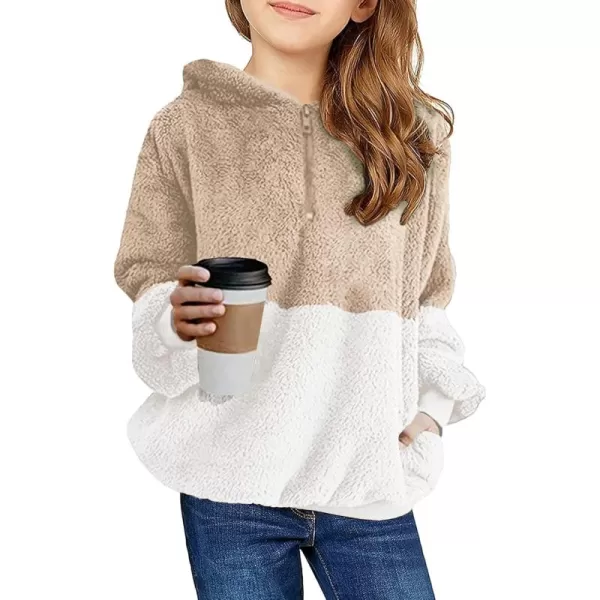 Haloumoning Girls Fuzzy Fleece Pullover Hoodies Sweatshirt Casual Loose Outwear Coat with Pockets 4-15 Years