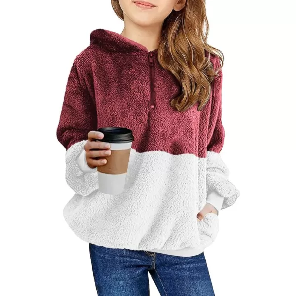 Haloumoning Girls Fuzzy Fleece Pullover Hoodies Sweatshirt Casual Loose Outwear Coat with Pockets 4-15 Years