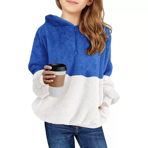 Haloumoning Girls Fuzzy Fleece Pullover Hoodies Sweatshirt Casual Loose Outwear Coat with Pockets 4-15 Years