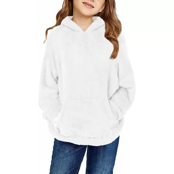Haloumoning Girls Fuzzy Fleece Pullover Hoodies Sweatshirt Casual Loose Outwear Coat with Pockets 4-15 Years