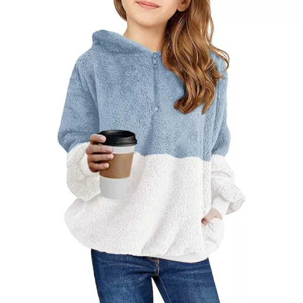 Haloumoning Girls Fuzzy Fleece Pullover Hoodies Sweatshirt Casual Loose Outwear Coat with Pockets 4-15 Years