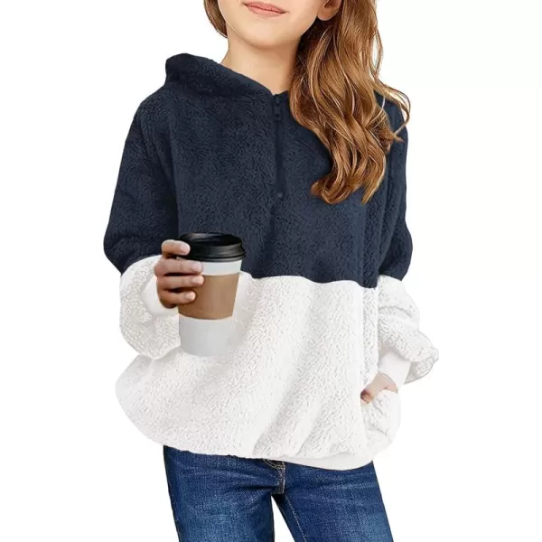 Haloumoning Girls Fuzzy Fleece Pullover Hoodies Sweatshirt Casual Loose Outwear Coat with Pockets 4-15 Years