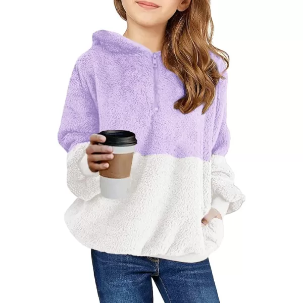 Haloumoning Girls Fuzzy Fleece Pullover Hoodies Sweatshirt Casual Loose Outwear Coat with Pockets 4-15 Years