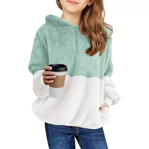 Haloumoning Girls Fuzzy Fleece Pullover Hoodies Sweatshirt Casual Loose Outwear Coat with Pockets 4-15 Years