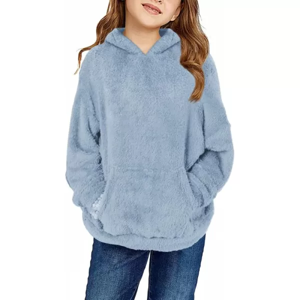 Haloumoning Girls Fuzzy Fleece Pullover Hoodies Sweatshirt Casual Loose Outwear Coat with Pockets 4-15 Years