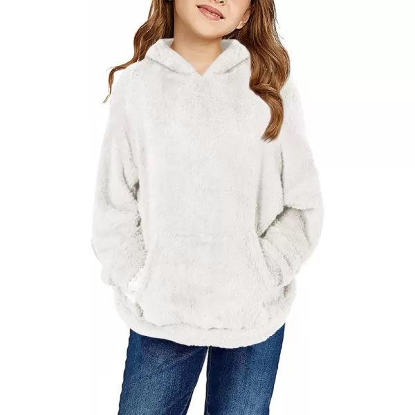 Haloumoning Girls Fuzzy Fleece Pullover Hoodies Sweatshirt Casual Loose Outwear Coat with Pockets 4-15 Years