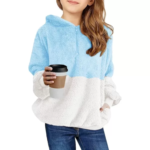 Haloumoning Girls Fuzzy Fleece Pullover Hoodies Sweatshirt Casual Loose Outwear Coat with Pockets 4-15 Years