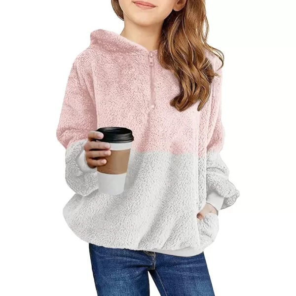 Haloumoning Girls Fuzzy Fleece Pullover Hoodies Sweatshirt Casual Loose Outwear Coat with Pockets 4-15 Years