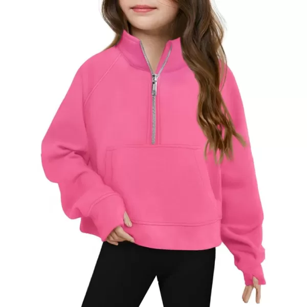 Haloumoning Girls Half Zip Sweatshirt Long Sleeve Pullover Crop Tops Kids Lightweight Fleece Fashion Winter Clothes