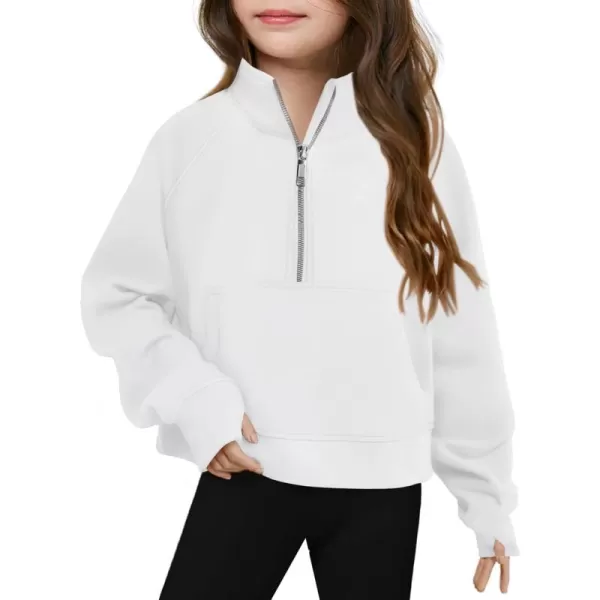 Haloumoning Girls Half Zip Sweatshirt Long Sleeve Pullover Crop Tops Kids Lightweight Fleece Fashion Winter Clothes