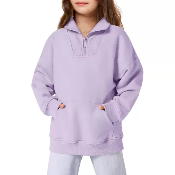 Haloumoning Girls Quarter Zip Sweatshirts Oversized Pullover Long Sleeve Mock Neck Warm Fleece Clothes