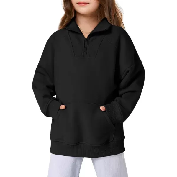 Haloumoning Girls Quarter Zip Sweatshirts Oversized Pullover Long Sleeve Mock Neck Warm Fleece Clothes