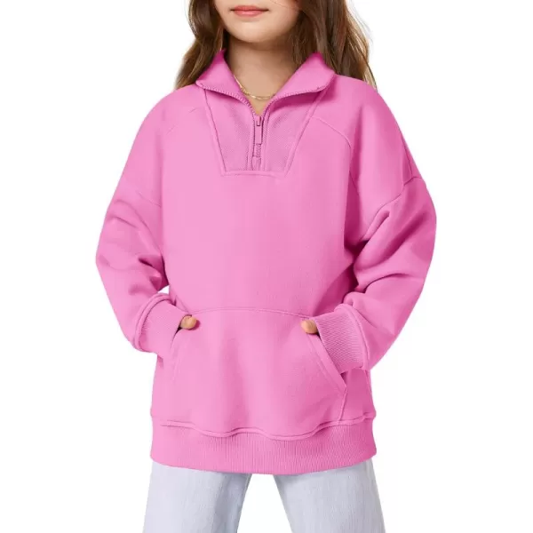 Haloumoning Girls Quarter Zip Sweatshirts Oversized Pullover Long Sleeve Mock Neck Warm Fleece Clothes