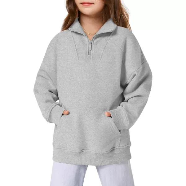 Haloumoning Girls Quarter Zip Sweatshirts Oversized Pullover Long Sleeve Mock Neck Warm Fleece Clothes