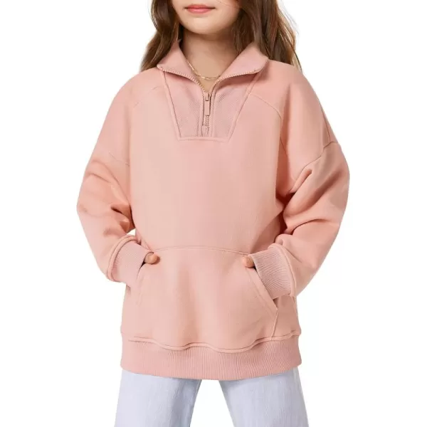 Haloumoning Girls Quarter Zip Sweatshirts Oversized Pullover Long Sleeve Mock Neck Warm Fleece Clothes