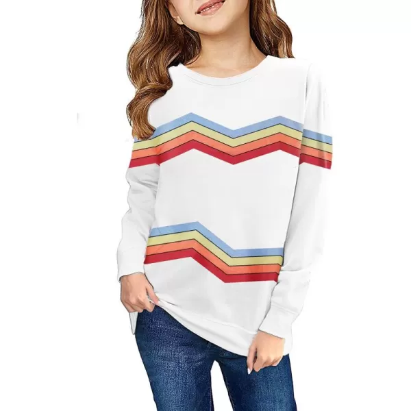 Haloumoning Girls Striped Color Block Sweatshirts Kids Tie Dye Crewneck Long Sleeve Pullover Tops 4-15 Years