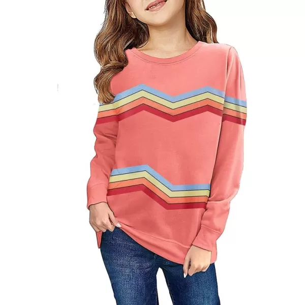 Haloumoning Girls Striped Color Block Sweatshirts Kids Tie Dye Crewneck Long Sleeve Pullover Tops 4-15 Years