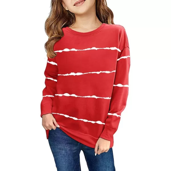 Haloumoning Girls Striped Color Block Sweatshirts Kids Tie Dye Crewneck Long Sleeve Pullover Tops 4-15 Years