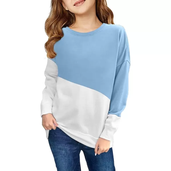 Haloumoning Girls Striped Color Block Sweatshirts Kids Tie Dye Crewneck Long Sleeve Pullover Tops 4-15 Years