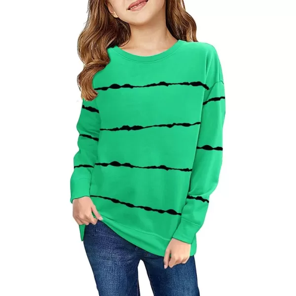 Haloumoning Girls Striped Color Block Sweatshirts Kids Tie Dye Crewneck Long Sleeve Pullover Tops 4-15 Years