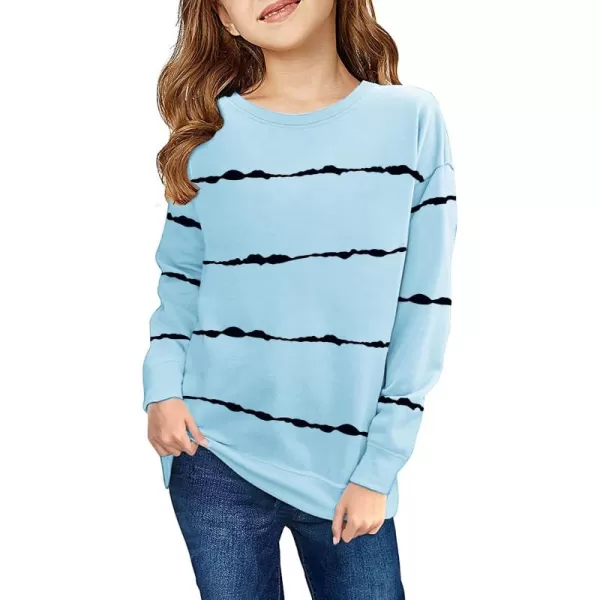 Haloumoning Girls Striped Color Block Sweatshirts Kids Tie Dye Crewneck Long Sleeve Pullover Tops 4-15 Years