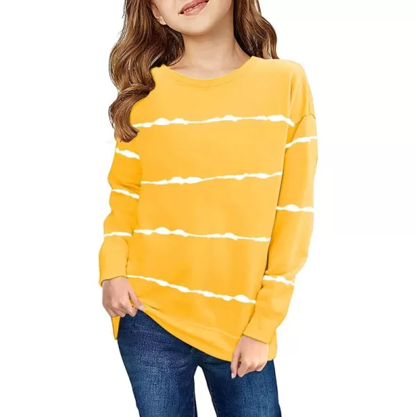 Haloumoning Girls Striped Color Block Sweatshirts Kids Tie Dye Crewneck Long Sleeve Pullover Tops 4-15 Years