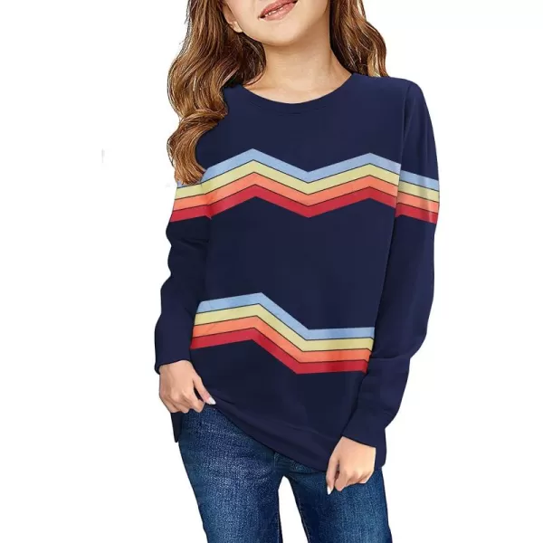 Haloumoning Girls Striped Color Block Sweatshirts Kids Tie Dye Crewneck Long Sleeve Pullover Tops 4-15 Years