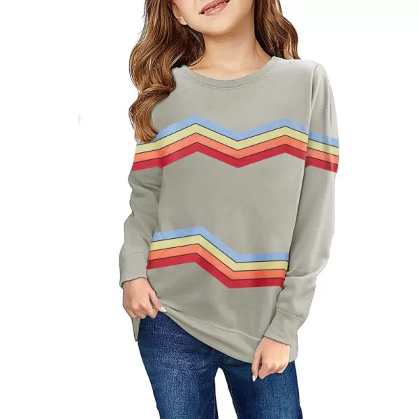 Haloumoning Girls Striped Color Block Sweatshirts Kids Tie Dye Crewneck Long Sleeve Pullover Tops 4-15 Years
