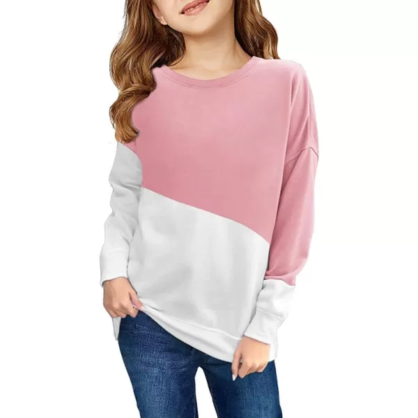 Haloumoning Girls Striped Color Block Sweatshirts Kids Tie Dye Crewneck Long Sleeve Pullover Tops 4-15 Years