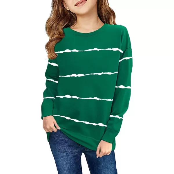 Haloumoning Girls Striped Color Block Sweatshirts Kids Tie Dye Crewneck Long Sleeve Pullover Tops 4-15 Years