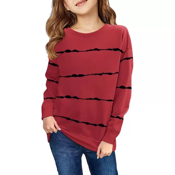 Haloumoning Girls Striped Color Block Sweatshirts Kids Tie Dye Crewneck Long Sleeve Pullover Tops 4-15 Years