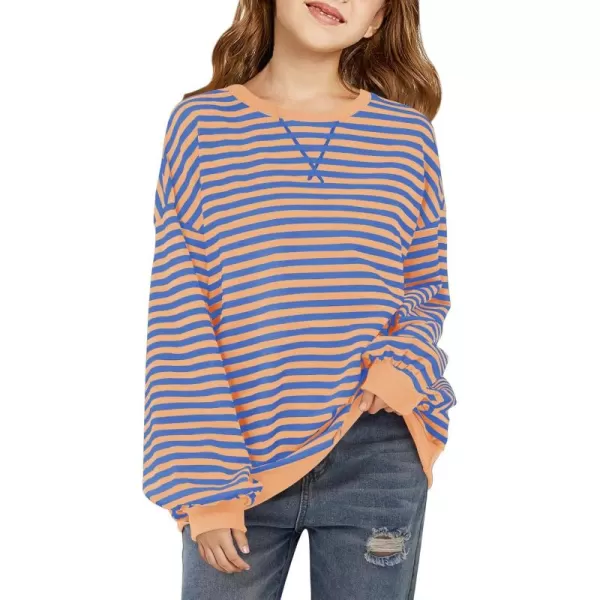 Haloumoning Girls Striped Crewneck Sweatshirt Kids Long Sleeve Oversized Fashion Pullover Tops Fall Clothes 5-14 Years