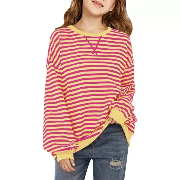 Haloumoning Girls Striped Crewneck Sweatshirt Kids Long Sleeve Oversized Fashion Pullover Tops Fall Clothes 5-14 Years