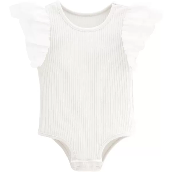 Haloumoning Newborn Baby Girl Ribbed Ruffle Romper Bodysuit Short Sleeve Infant Clothes