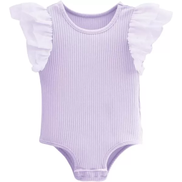 Haloumoning Newborn Baby Girl Ribbed Ruffle Romper Bodysuit Short Sleeve Infant Clothes