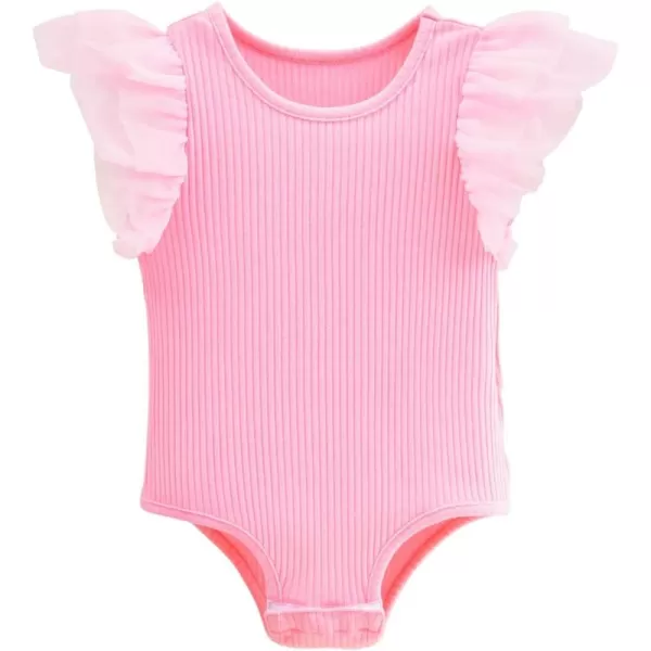Haloumoning Newborn Baby Girl Ribbed Ruffle Romper Bodysuit Short Sleeve Infant Clothes