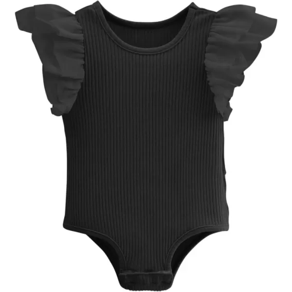 Haloumoning Newborn Baby Girl Ribbed Ruffle Romper Bodysuit Short Sleeve Infant Clothes