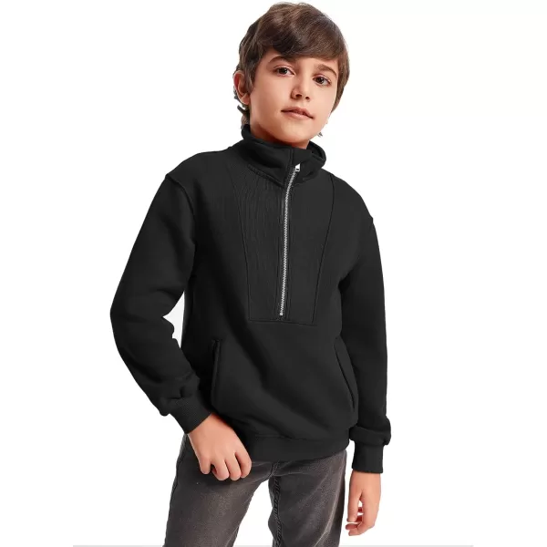 Boys Half Zip Pullover Sweatshirts Kids Fashion Fleece Lined Stand Collar Sweatshirt 5-14 Years