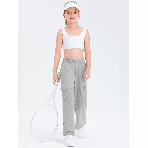 Girls Kids Cargo Sweatpants Wide Straight Leg Jogger Pants 5-14 years