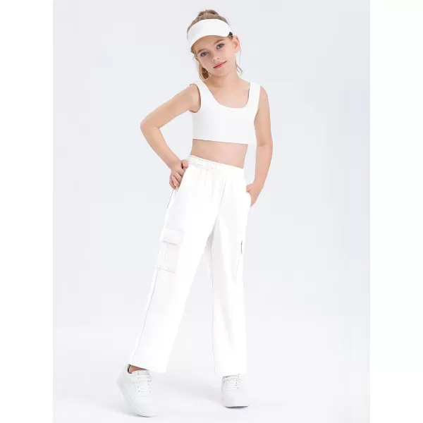 Girls Kids Cargo Sweatpants Wide Straight Leg Jogger Pants 5-14 years