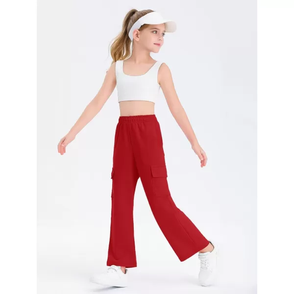 Girls Kids Cargo Sweatpants Wide Straight Leg Jogger Pants 5-14 years