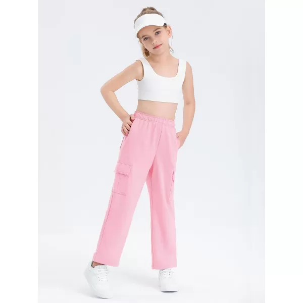 Girls Kids Cargo Sweatpants Wide Straight Leg Jogger Pants 5-14 years